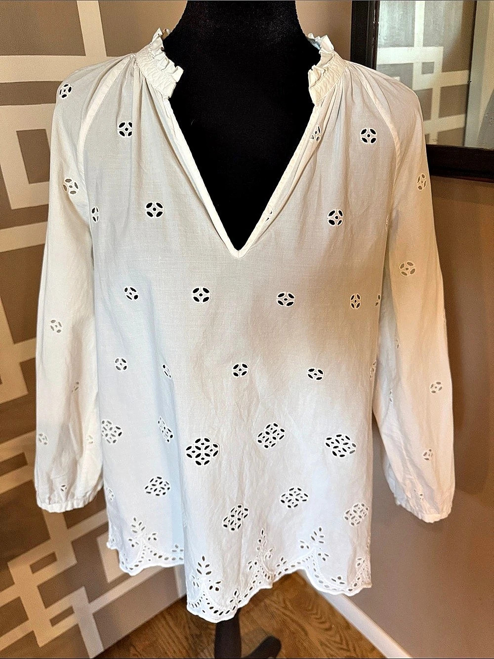 Madewell White Eyelet Popover Blouse Top Scalloped Hem Size XS Like New